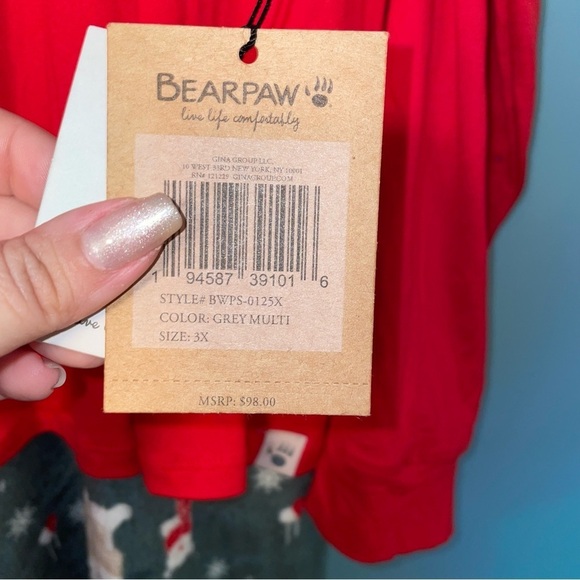 BearPaw 2-Piece Teddy Bear Pajama Set with Green Fleece Pants Size 3X - Picture 3 of 9